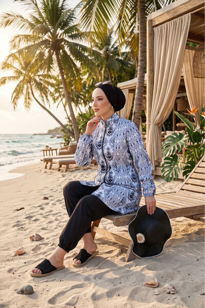 EBRUTESETTÜR ملابس سباحة ثلاثية الطبقات بتصميم منقوش وحزام قابل للتعديل باللو...
