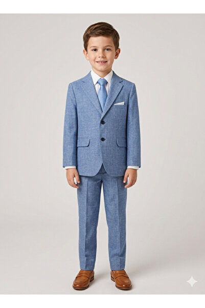 gülerçocuk Boys' Blue Suit Set of 4 - Stylish Wedding and Event Outfit for Ag...