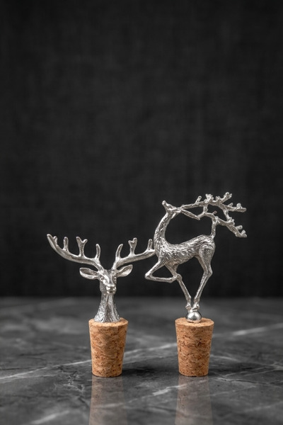 GO BLOBS Figured Silver Luxury Metal Deer Head Cork Stopper Set of 2 - Bottle...