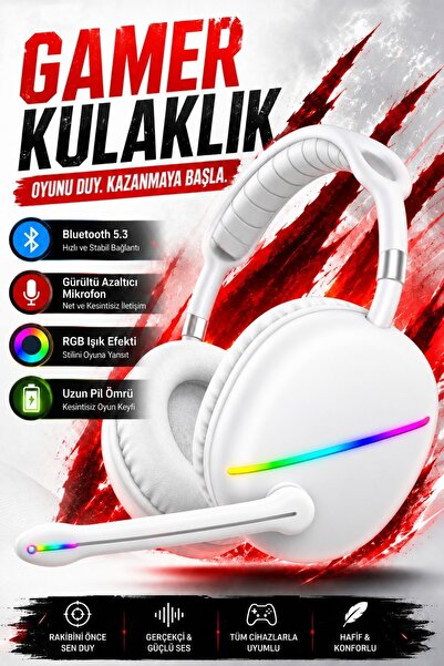 Zineets Bluetooth Mikrofonlu Işıklı RGB Gamer Bilgisayar Kulaklığı Gaming Kul...