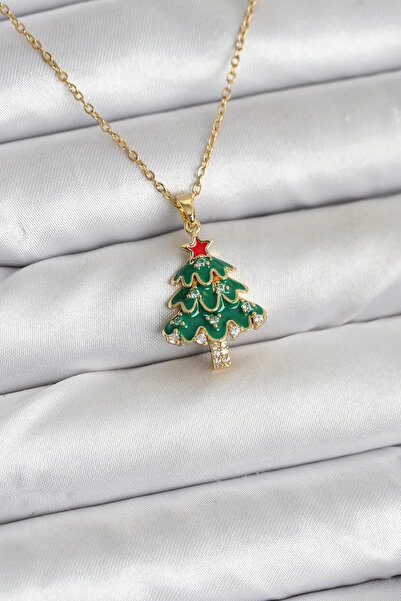 Generic Brand 316L Steel Chain Gold Color Pine Tree Model Christmas Themed Wo...