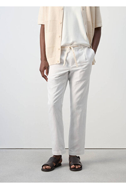 MANGO Man Pamuklu keten slim fit crop pantolon