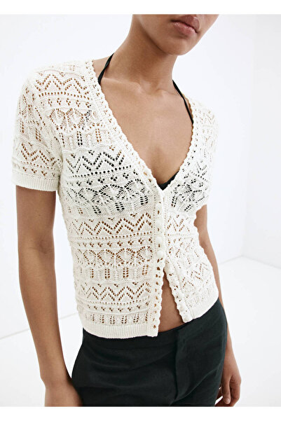 MANGO Woman Short-sleeved cardigan with openwork knit