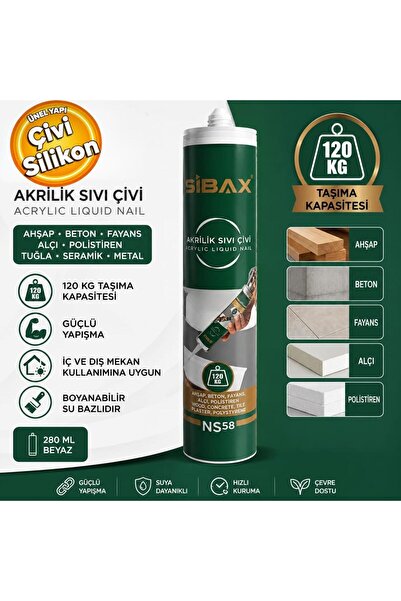 Sibax NS58 Ahşap Beton Fayans Alçı Akrilik Sıvı Çivi Silikon 120 kg Beyaz Mon...
