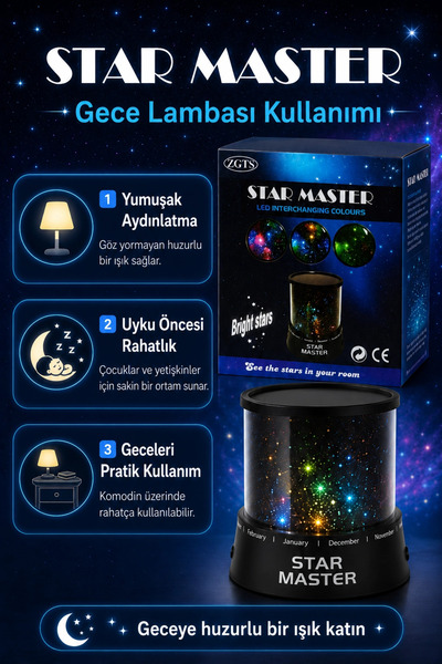 Eco Lounge Renk Değiştiren LED Yıldız Projektör Gece Lambası Oda Tavanı İçin ...