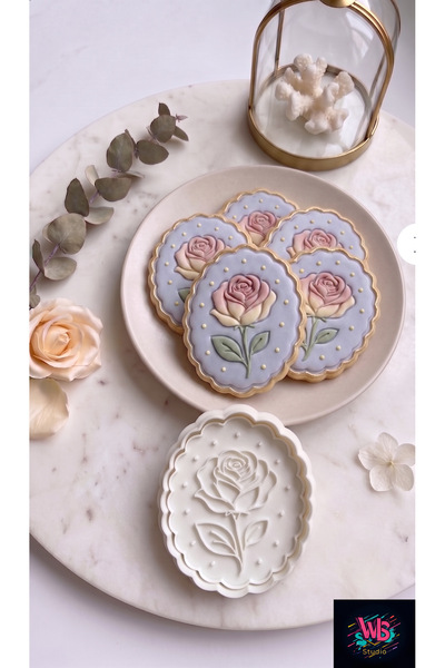 Rose Patterned Cookie Mold - 8 cm - Romantic Design Candy Dough and Cookie Stamp