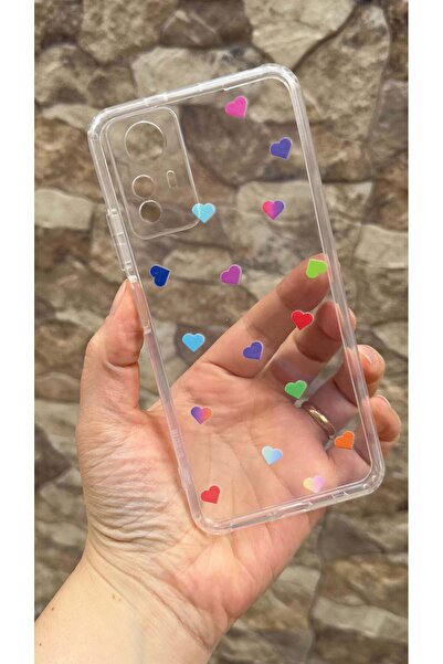 Vip Case Redmi Note 12S Uyumlu Renkli Mini Kalp Desenli Şeffaf Darbe Emici Ka...