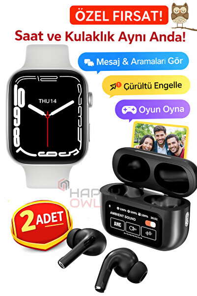 Happy Owl Bluetooth Kulaklık Akıllı Saat & Kablosuz Kulaklık Seti – Telefon B...