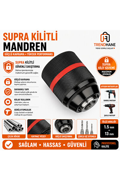 Trendhane 13 mm Supra Kilit Mandren – Profesyonel Matkap Ucu Tutucu
