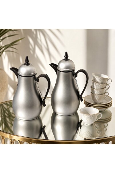 Lavera Trams Set Silver Matte Coffee Tea Set Dark Wood Look