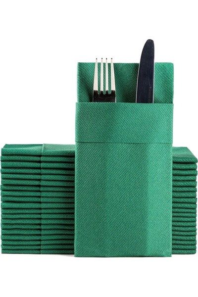 alenked Green Airlaid Napkins 50-Pack with Pocket 40*40