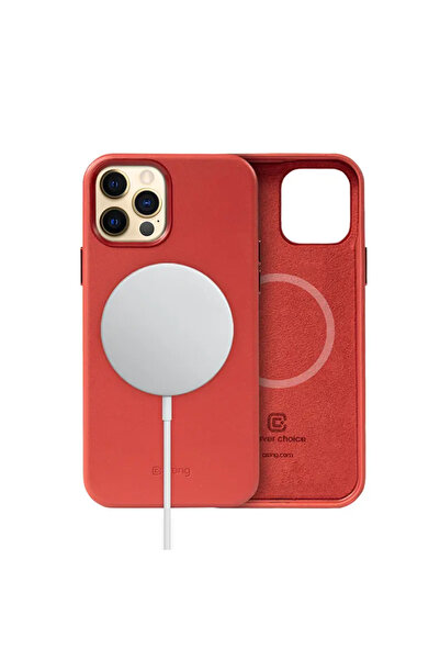 Crong Husă Esențială Magnetică - Etui ze sk√≥ry iPhone 12 Pro Max MagSafe (roșu)