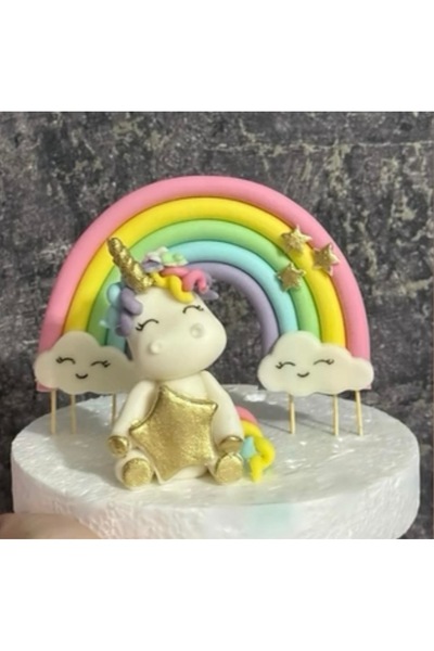 Pasta Şeker hamurundan gökkuşağı ve Unicorn süsü