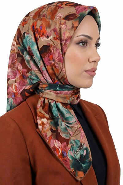 hadiora وشاح نسائي ناعم من القطن العضوي بنقشة زهور برتقالية من فرو المنك