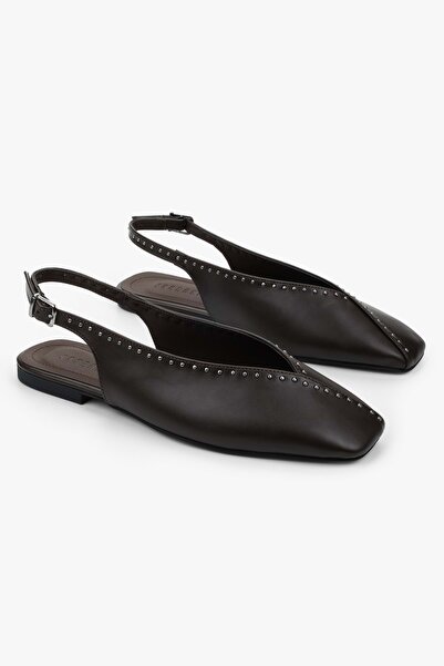 Shoeberry Balerini Nayela din piele maro pentru femei