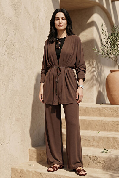 Lale Butik Kadriye Baştürk Modal Cupra Wide Pleated Pants Midi Abaya Set 412 ...