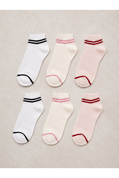 6 Çift Pamuklu Çizgi Detaylı Patik Çorap Unisex