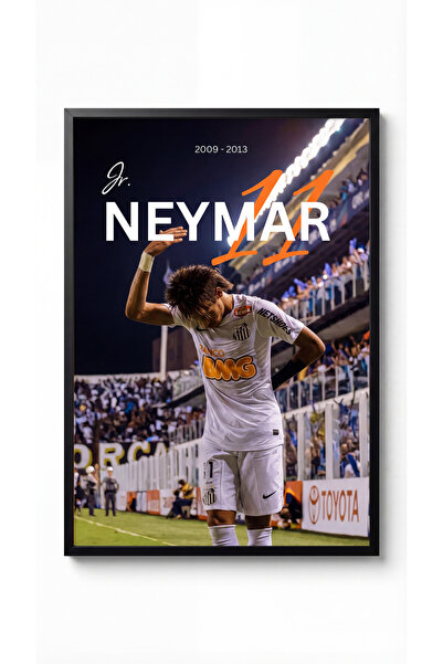 Yuvora Neymar Jr 11 Santos Siyah Çerçeveli Tasarım Tablo Futbol Spor Poster