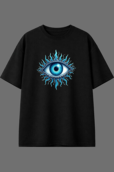 VSRN Tricou oversize negru cu imprimeu frontal cu design Blue Eye