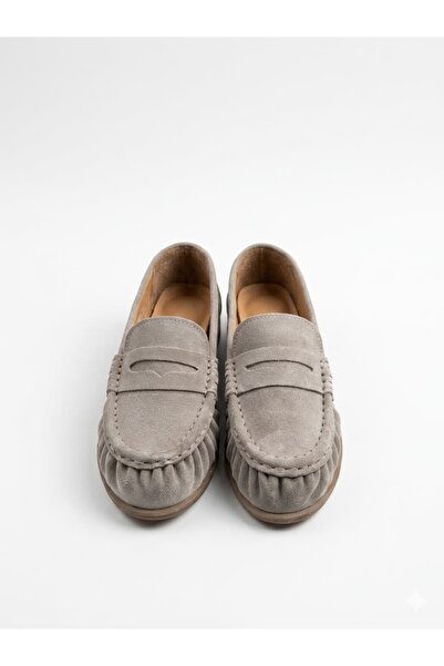 diclepolat Naty Beige Suede Orthopedic Sole Genuine Leather Women's Loafer Shoes