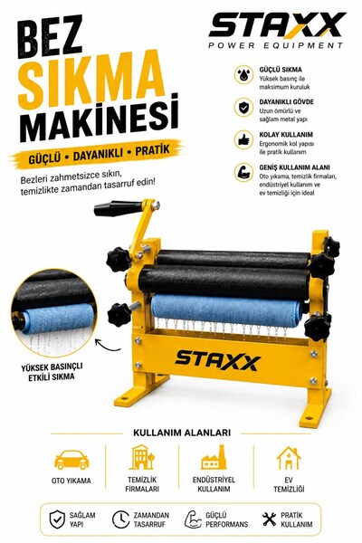 STAXX POWER Güçlü Baskılı Bez Sıkma Makinesi Dayanıklı Sanayi Tipi Sistem Met...