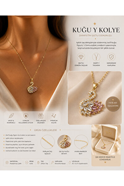 BURCU JEWELRY Swan Glow Taşlı Kuğu Kolye