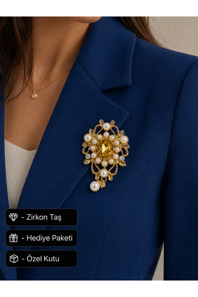 HER ŞEY NOTA www.herseynota.com Premium Hediye İnci Taş Detaylı Gold Renk Kad...
