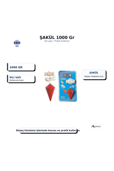 Sait Demirci Şakül 1000 Gr İpli Ahşap Makaralı Metal İnşaat Ölçü Aleti