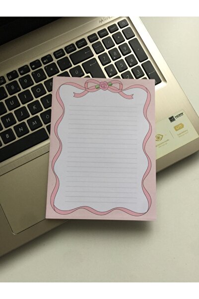 LaCerdaDizayn Pembe Kurdele Desenli Notepad, Memopad, Not Defteri, 48 Sayfa