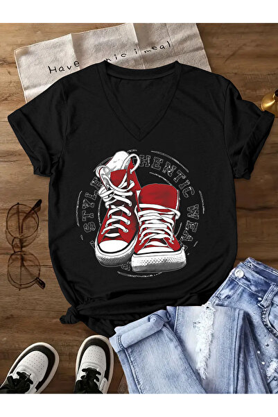 121 Graphic Print T-Shirt, Casual Short Sleeve V Neck Top for Summer & Spring...
