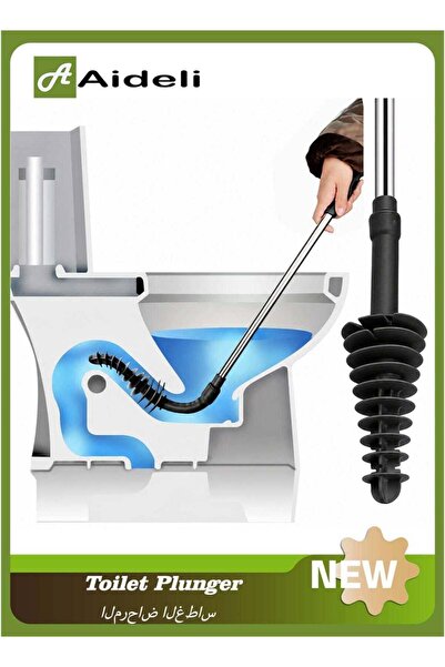 Aideli Toilet Plunger, Piston Type Drain Cleaner Pump, Flexible Rubber Head w...
