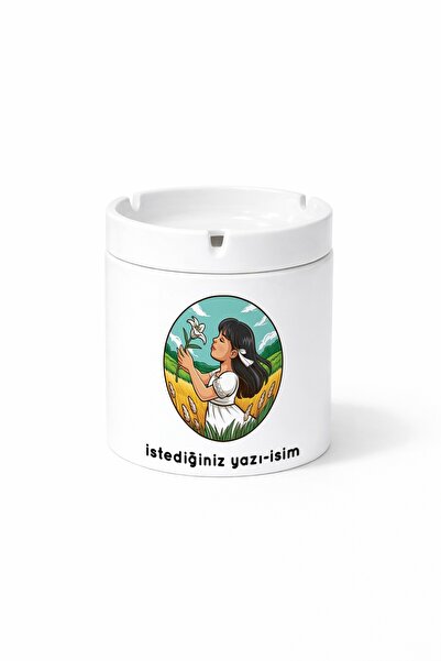 Kirbi Reklam Diger Young Girl Wheat Field Flower Double-Sided Printed Ash Tra...