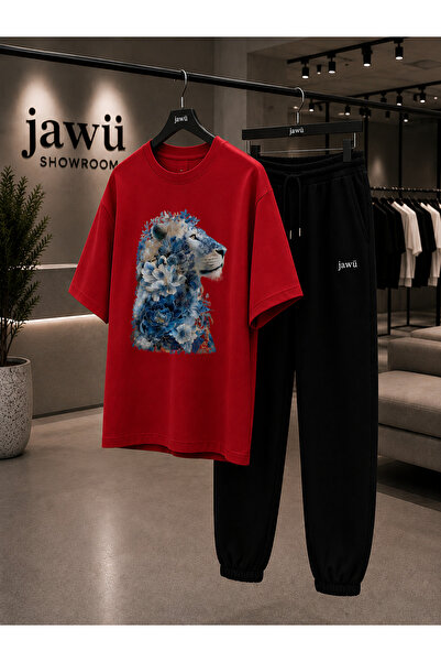 JAWÜ STYLE طقم بدلة رياضية مطبوع عليه BLUE LION