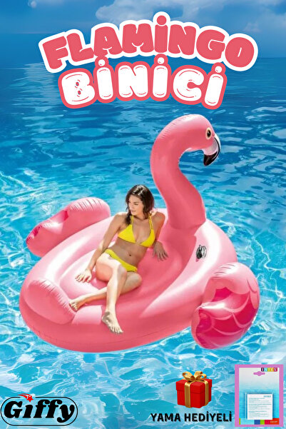 giffy Flamingo Şişme Deniz Binicisi Tutmaçlı Ada Yatak 178x135 cm