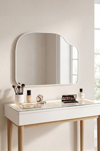 Fawdecor Organik Form Ahşap Çerçeveli Dekoratif Duvar Aynası Salon Antre Yata...