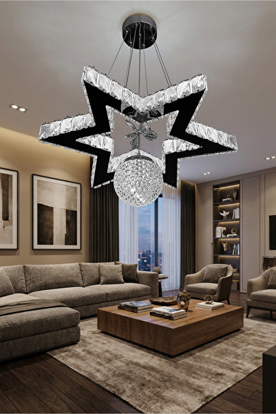 G-Light Yıldız Kristal Taşlı Modern Sarkıt LED Avize