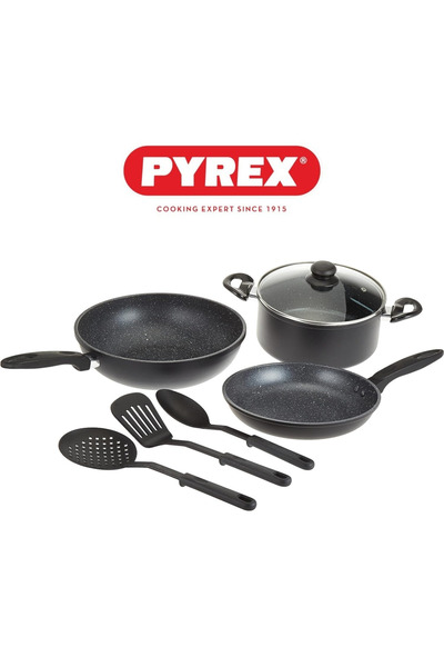 Pyrex Elegance 7-Piece Cookware Set – Non-Stick Pots & Pans with Lid & Nylon ...