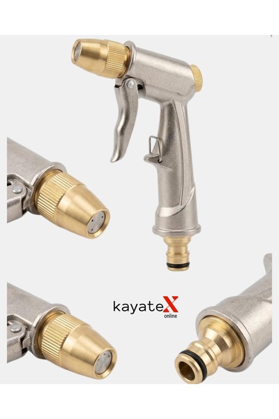kayatexonline Full Metal Pirinç Başlıklı Yüksek Basınçlı Tazyikli Bahçe Hortu...
