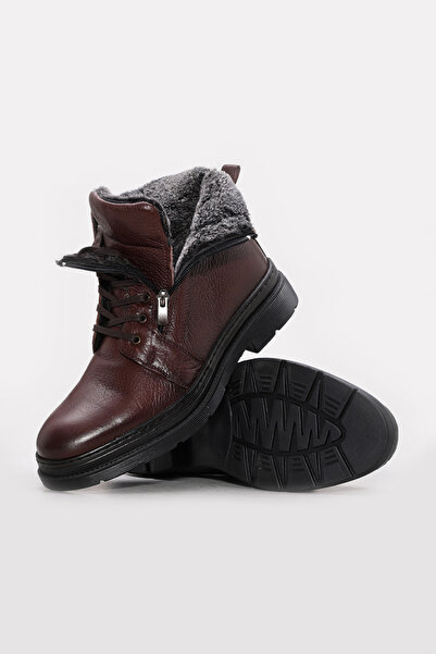 MirgeShoes Taba Fermuarlı Erkek Klasik Bot Kalın Taban Hakiki Deri MRG0110731...
