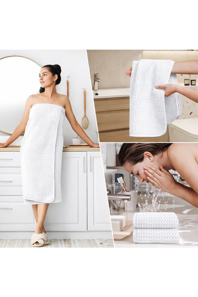 AXXO Set of 5 White Waffle Microfiber Towels 400 G/M² - Ultra Absorbent Quick-Drying Bath Towels