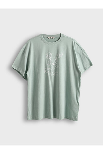 LC Waikiki Tricou de damă cu guler rotund cu imprimeu supradimensionat