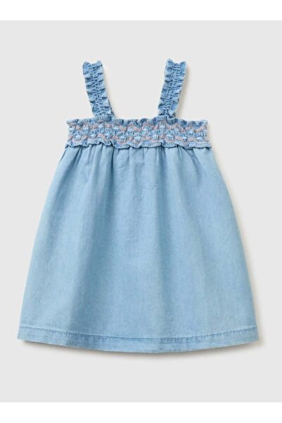 United Colors of Benetton Baby Girl Strappy Ruffle Denim Dress 1-5 Years Blue