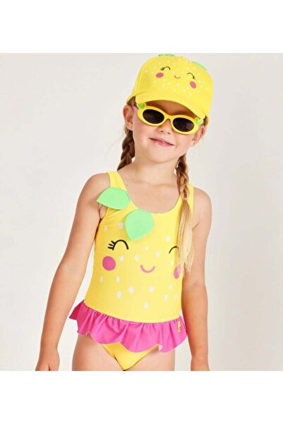 Tuc Tuc Girl's Embossed Leaf Patterned Swimsuit 2-8 Years Yellow