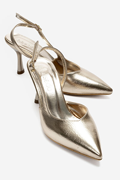 MARSEDO Siena Women's Stiletto Pointed Toe Open Back Strap Heeled Shoes Gold