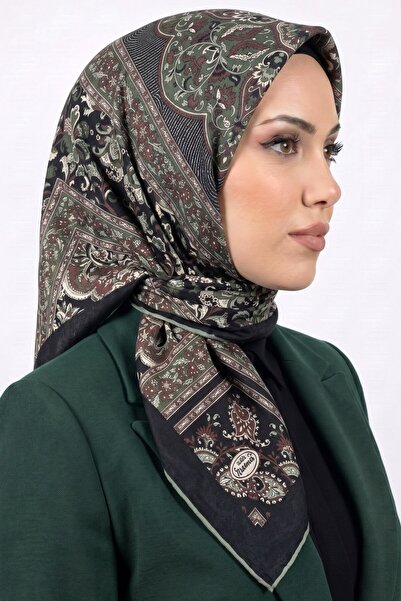 hadiora Women's Black Green Ethnic Pattern Organic Cotton Soft Scarf
