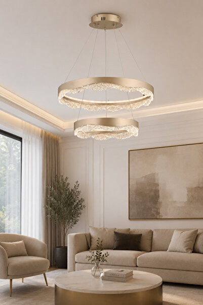 Taşcan Aydınlatma Alessi Bronz Sarkıt Led 2 Katlı Avize Modern Luxury Salon Y...