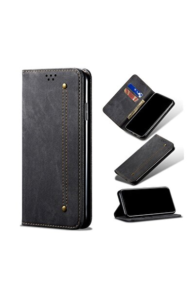 sscase Denim Texture Leather Leather θήκη Βιβλίο Black (Xiaomi Redmi 10C)