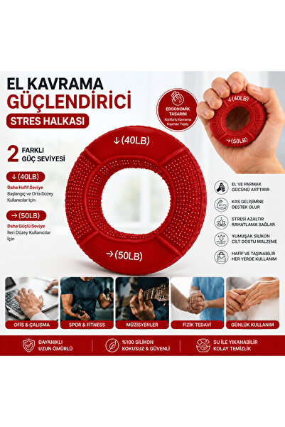lawrenceshop El Bilek Kavrama Güçlendirici Kırmızı Stres Halkası 40LB - 50LB ...