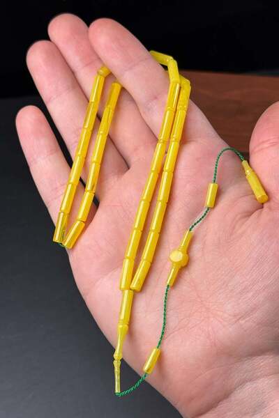 TESBİHKENTİ Yellow Color Ali Eriş Thin Long Tube Model Zar Amber Prayer Beads