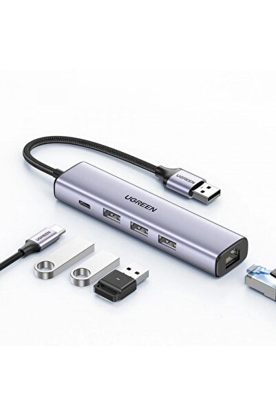 Ugreen Διανομέας USB USB-A CM475, 3 x USB-A 3.0 - 1 x USB-C - 1 x RJ45 (Γκρι)